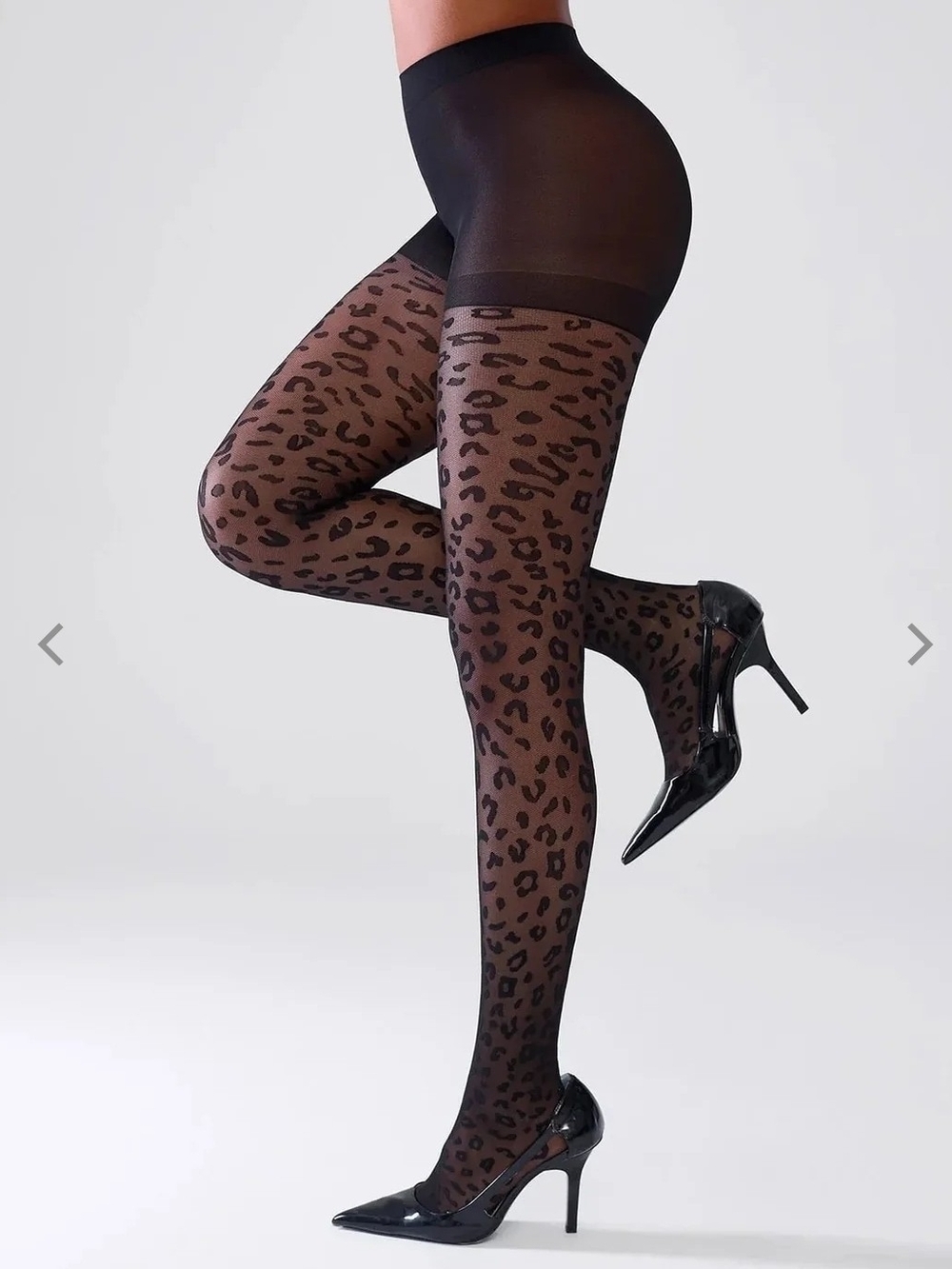 Leopard Sheer Patterned Tights in Black And Sheer - Women's Hosiery